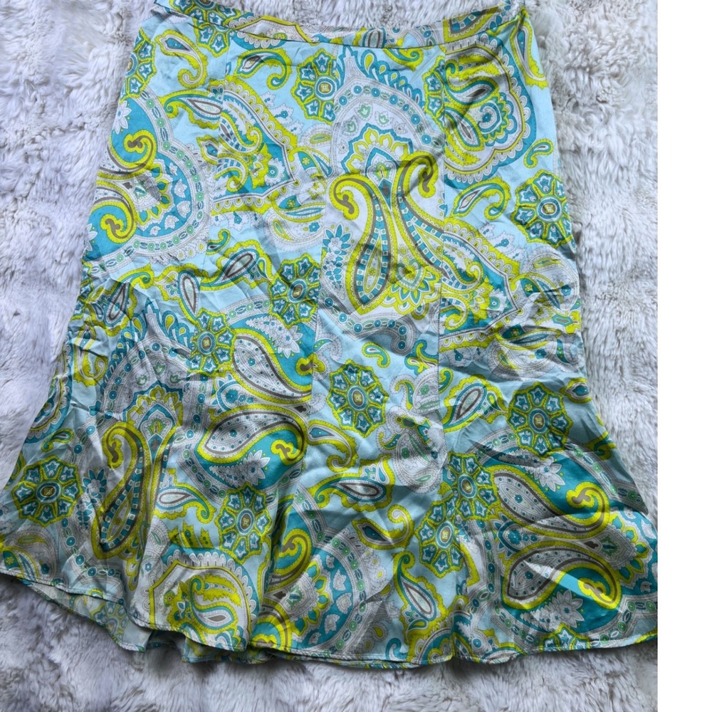 Banana Republic Womens 100% Silk Paisley Print A-Line Skirt Blue Green Sz 2. A40
